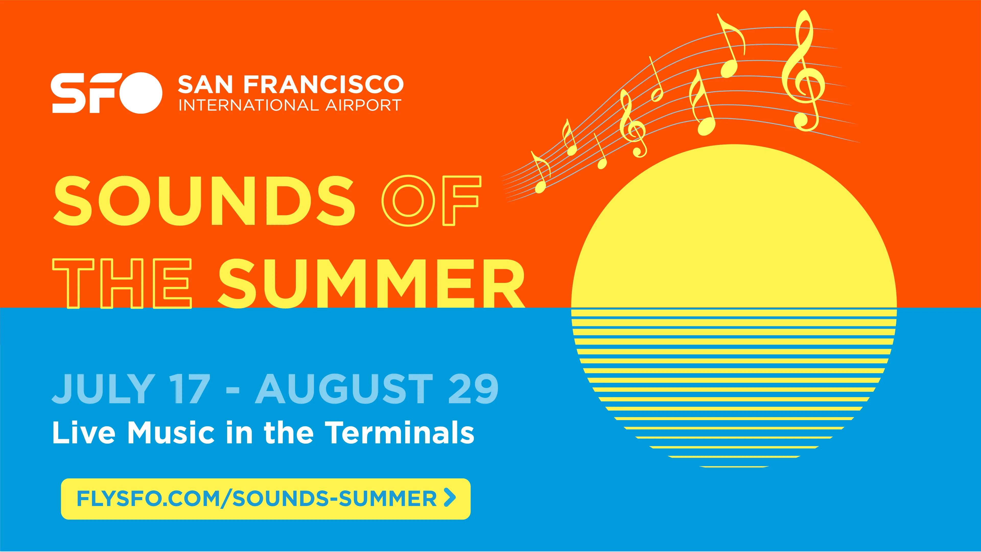 Sounds of Summer graphic with sun and music notes